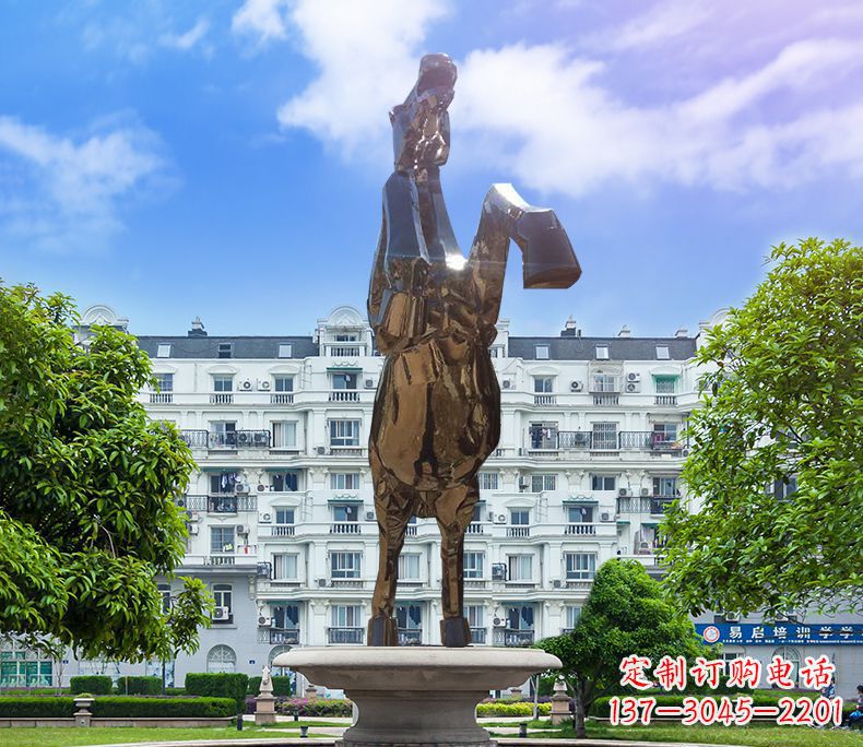运城镜面城市经典不锈钢奔马塑像