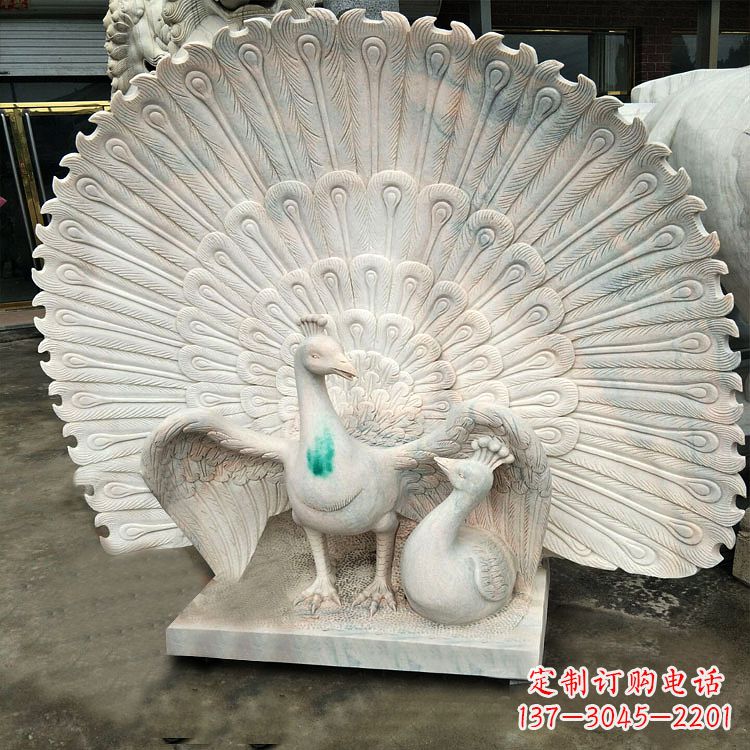 运城汉白玉孔雀雕塑,传统工艺精致塑造