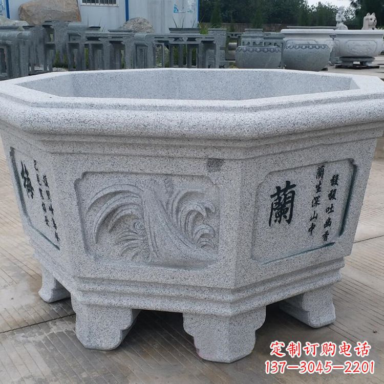 运城原木质材料的精美砂岩花盆雕塑