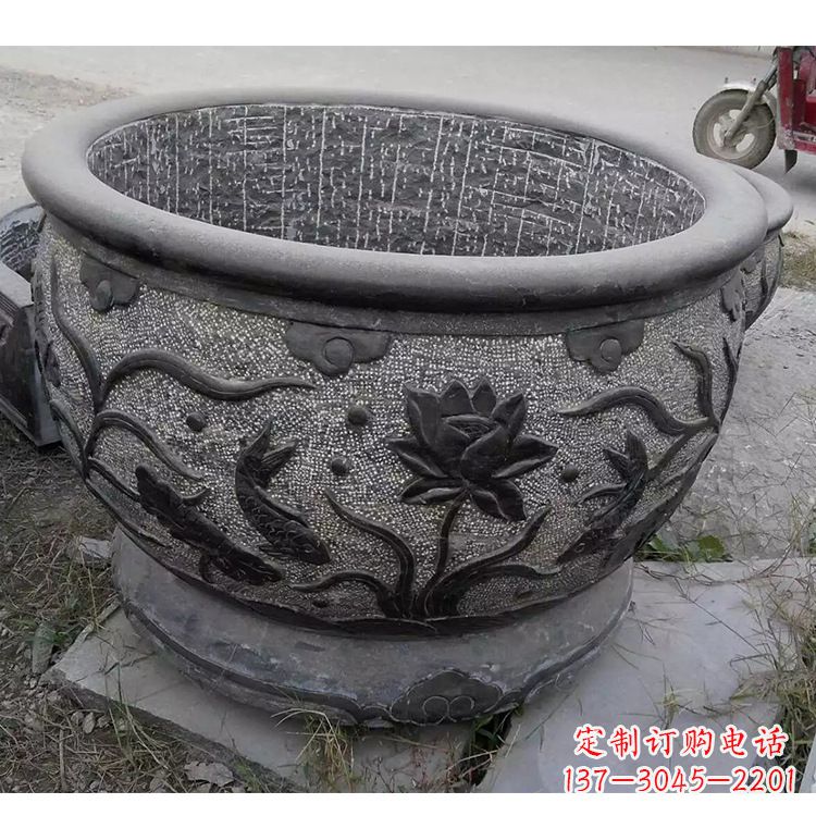 运城传统宁波老青石水缸雕塑