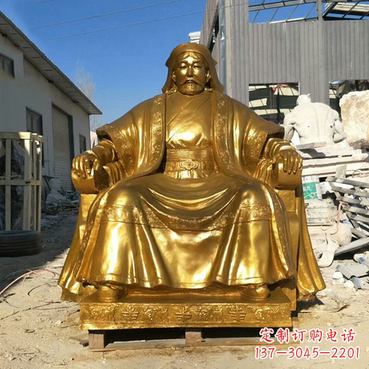 运城精美鎏金成吉思汗雕像,铸就历史精神