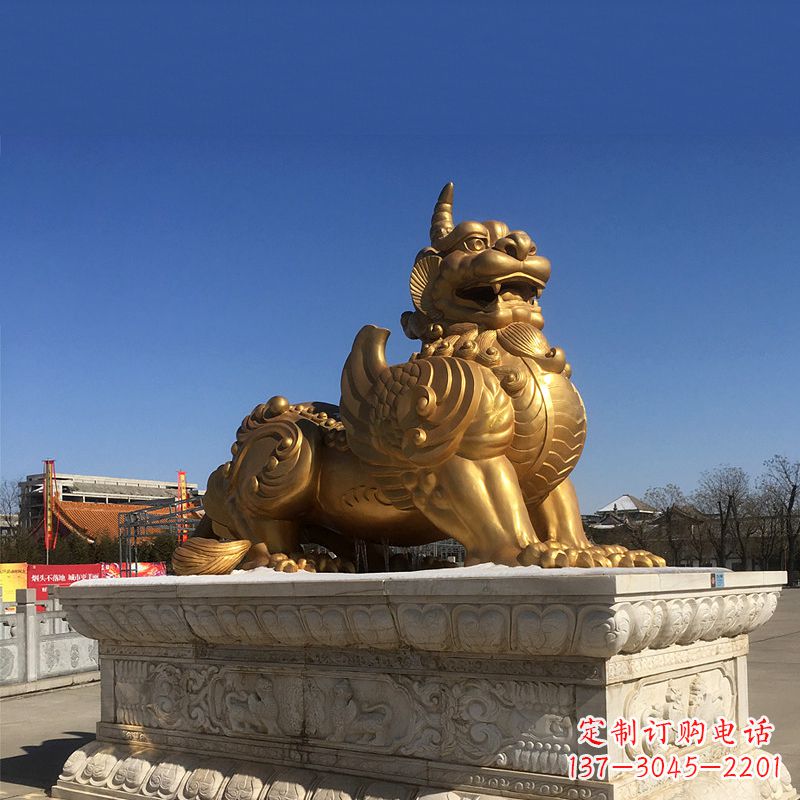 运城鎏金铜獬豸雕塑-给您的园林更多灵魂
