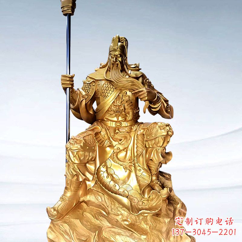 运城全新鎏金五虎上将关羽铜雕,精致细腻!