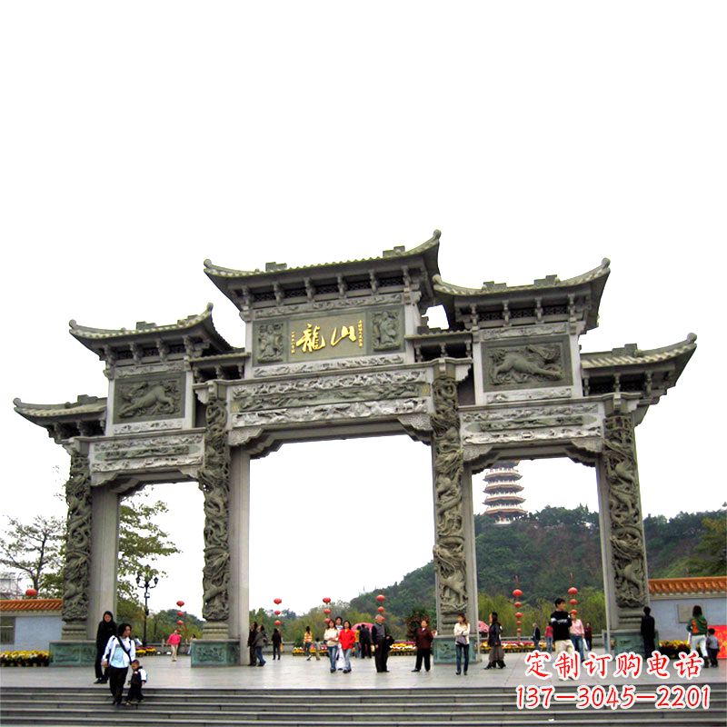运城龙山景区大型石头雕塑牌楼，定制之选