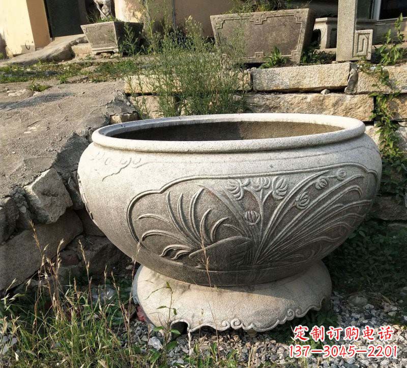 运城中领雕塑梅兰竹菊浮雕石水缸