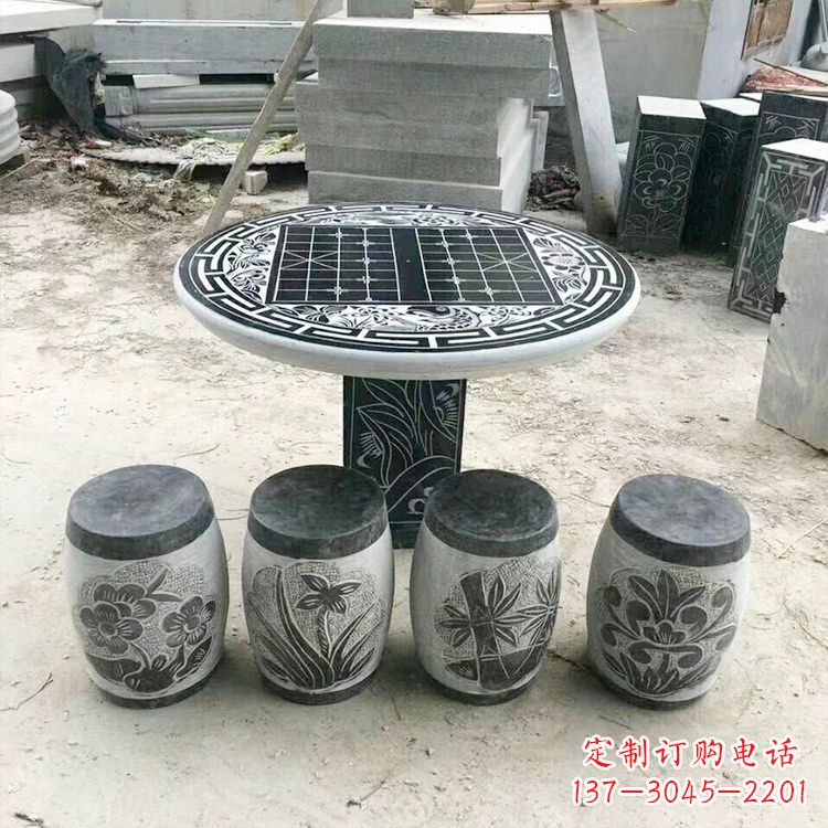 运城精美梅兰竹菊形石桌凳,无与伦比的艺术美感