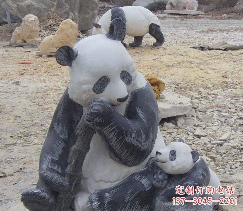 运城母子熊猫石雕仿真动物雕塑