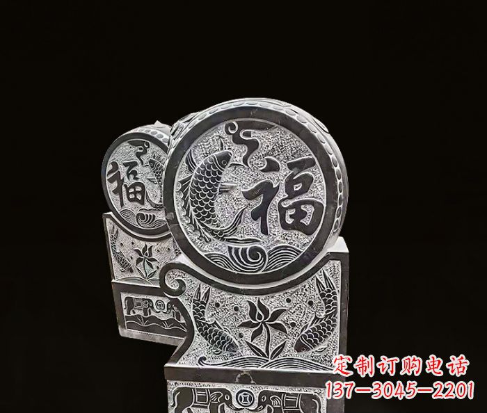 运城年年有余雕塑-门墩仿古抱鼓石