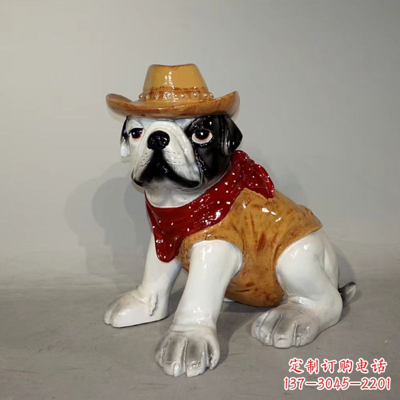 运城任性可爱的牛仔造型斗牛犬雕塑