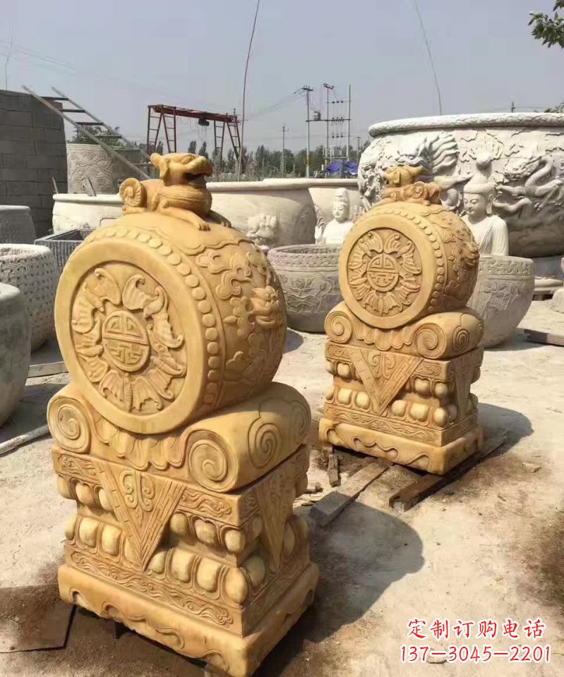 运城福瑞貔貅抱鼓石雕塑,传承中国古老文化