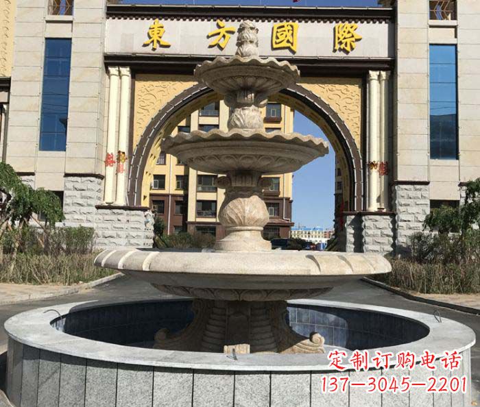 运城三层欧式喷泉石雕，为小区增添质感