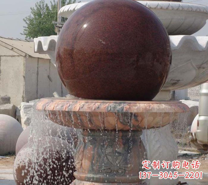 运城石来运转小型风水球喷泉石雕