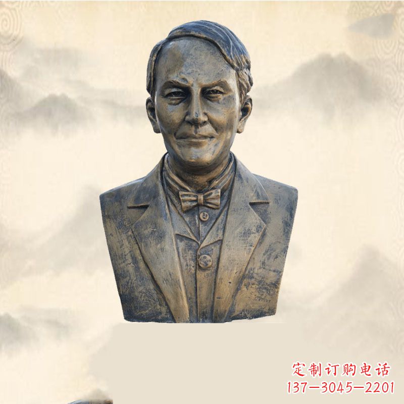 运城世界名人爱迪生纯铜头像雕塑-学校校园名人系列雕塑