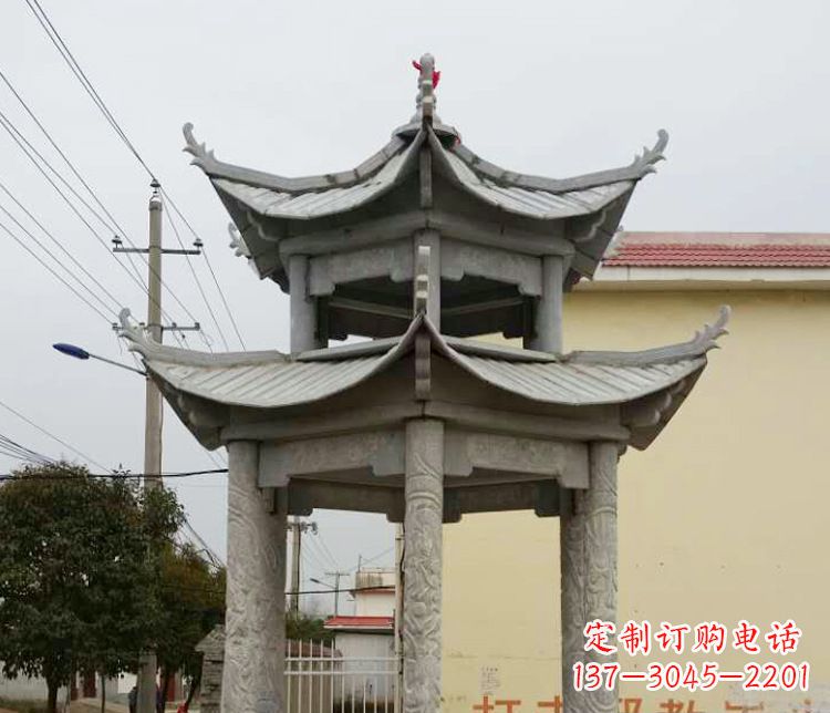 运城双层仿古凉亭石雕 (2)