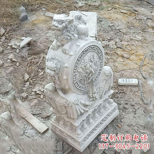 运城双龙石雕门墩汉白玉狮子头