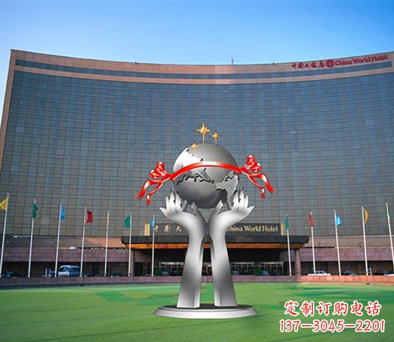 运城双手捧地球校园不锈钢雕塑