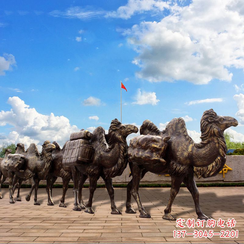 运城丝绸之路骆驼队仿铜景观雕塑
