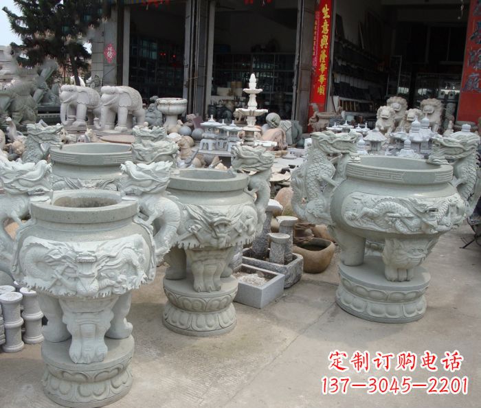 运城寺庙景观龙头石雕水缸