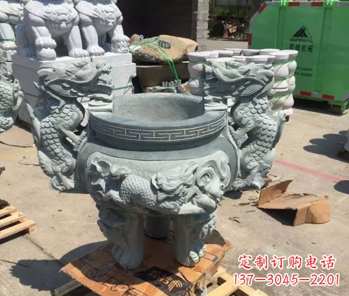 运城寺庙景观青石龙头香炉石雕 (2)