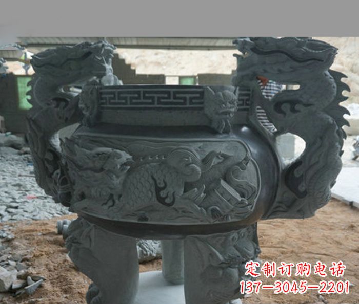 运城寺庙景观青石龙头香炉石雕