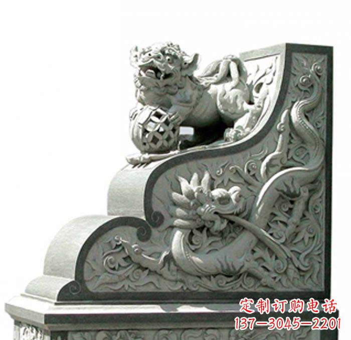 运城寺庙景观玩绣球狮子石雕门墩