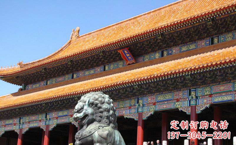 运城寺庙门口青铜狮子雕塑