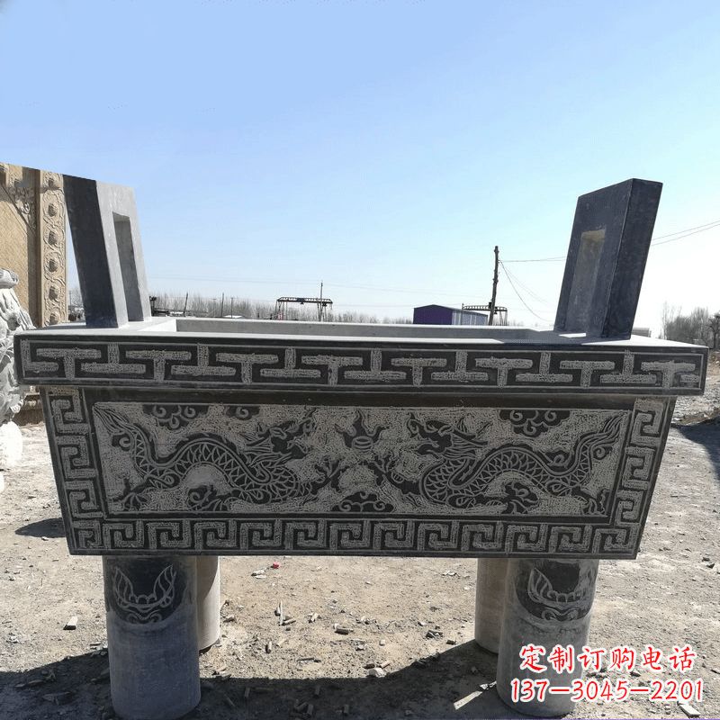 运城寺庙墓地祭祀四足方鼎,青石仿古石雕香炉