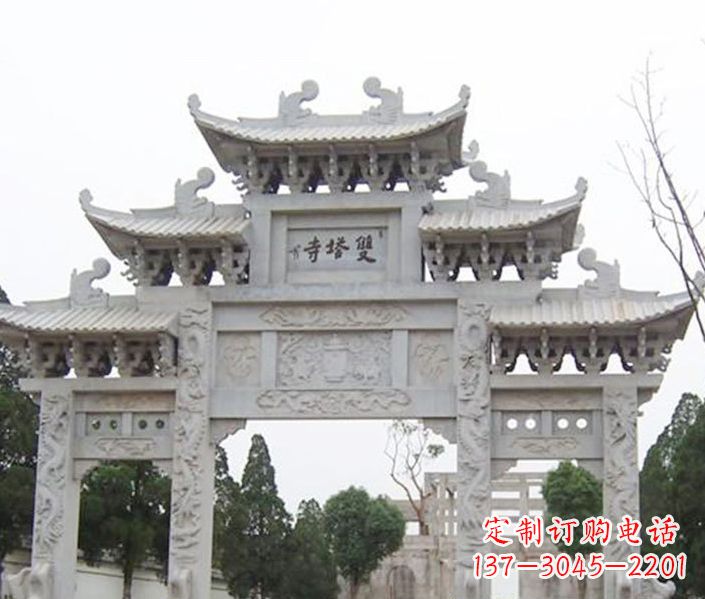 运城寺庙三门牌坊石雕 (2)