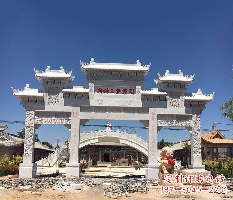 运城寺庙三门五楼石牌坊石雕_1
