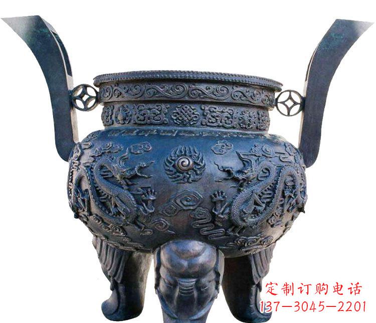 运城寺庙圆形三足鼎铜雕香炉