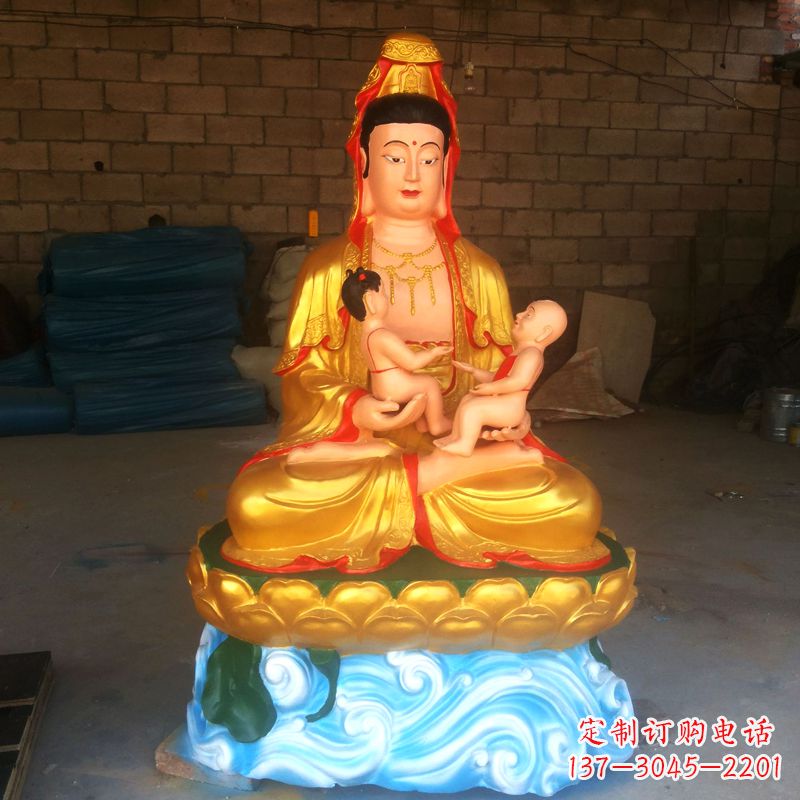 运城送子观音彩绘漆金雕塑