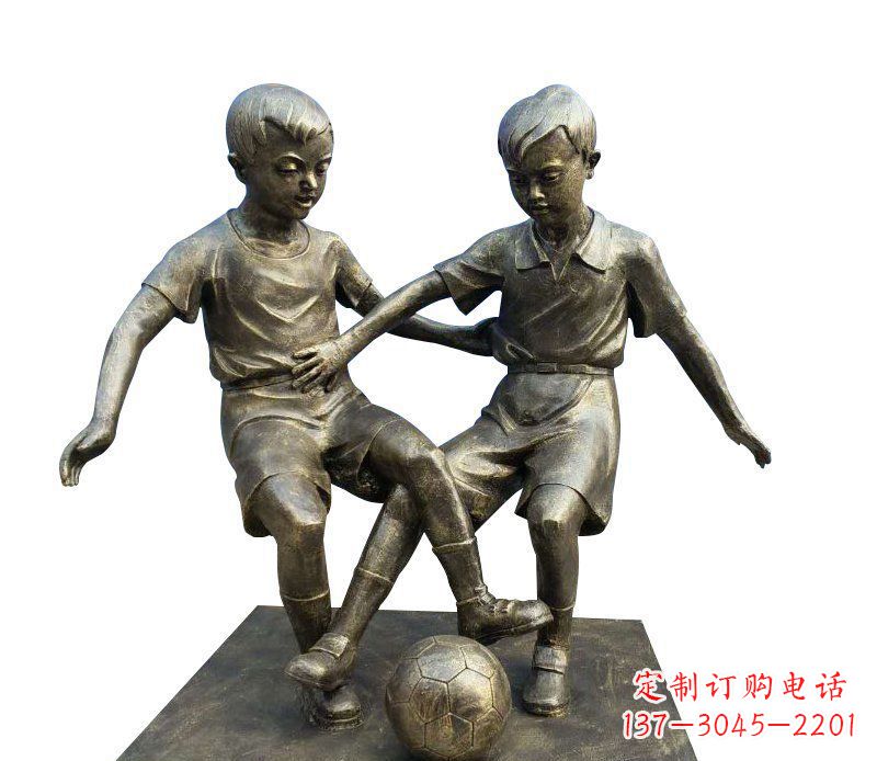 运城踢足球的儿童铜雕 (2)