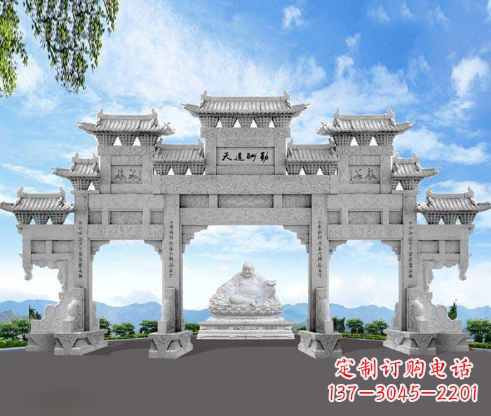 运城天道酬勤三门牌坊石雕