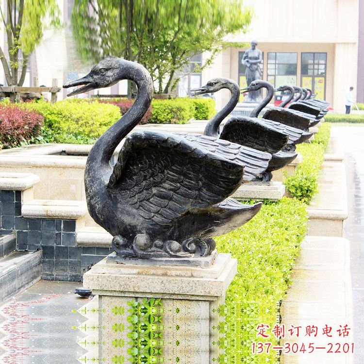 运城天鹅铜雕喷水喷泉-纯铜铸造公园水渠水景动物雕塑