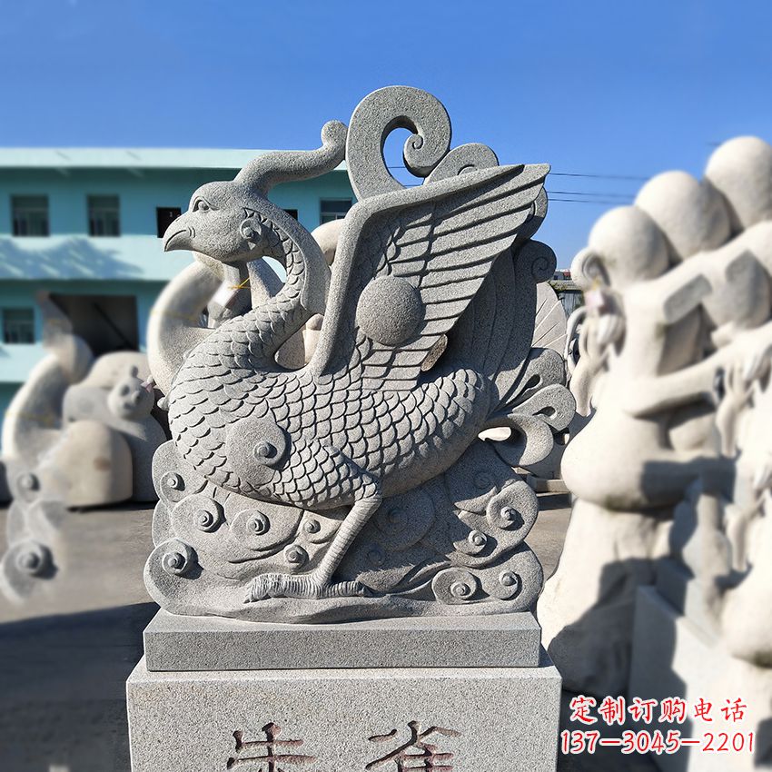 运城天之四灵之朱雀神鸟砂岩石雕塑