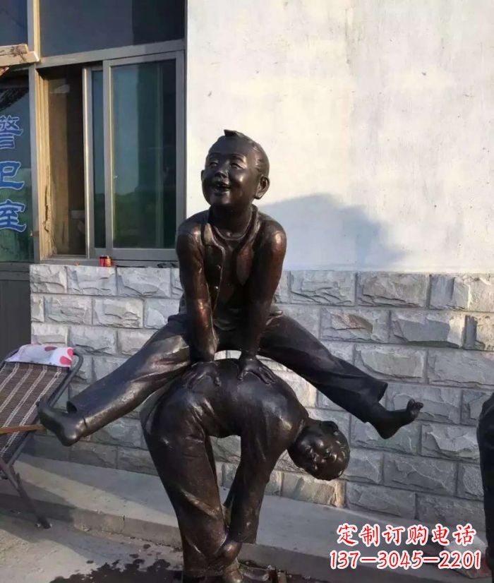 运城跳马儿童铜雕 (2)