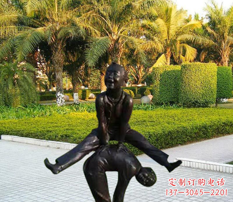 运城跳山羊的儿童铜雕