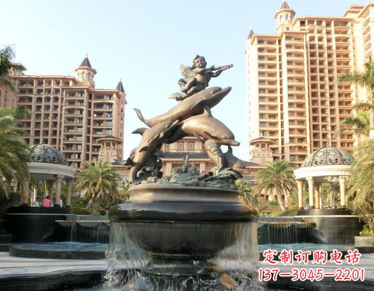 运城跳跃的海豚和小天使喷泉铜雕