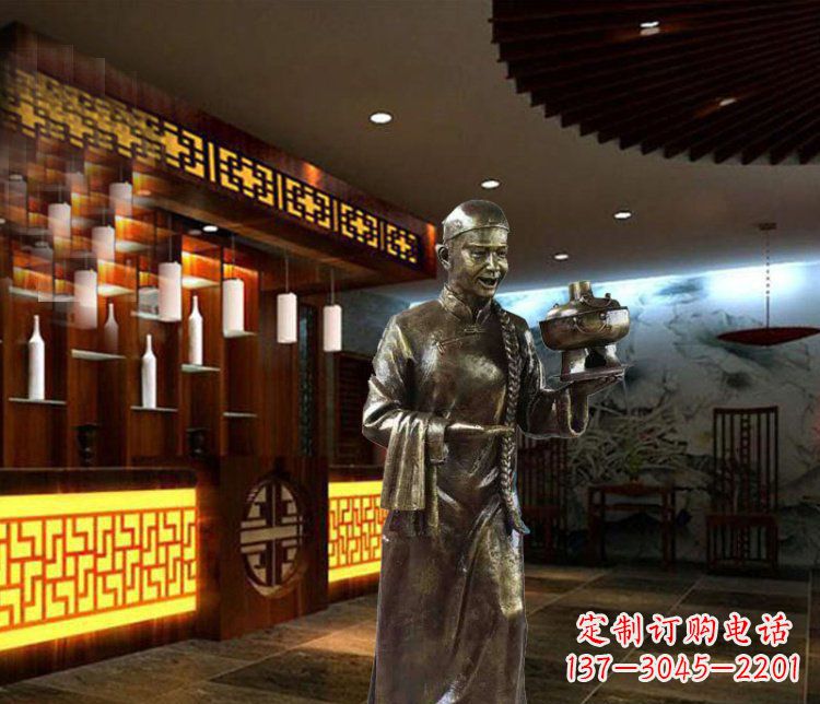 运城铜雕店小二小品人物雕塑