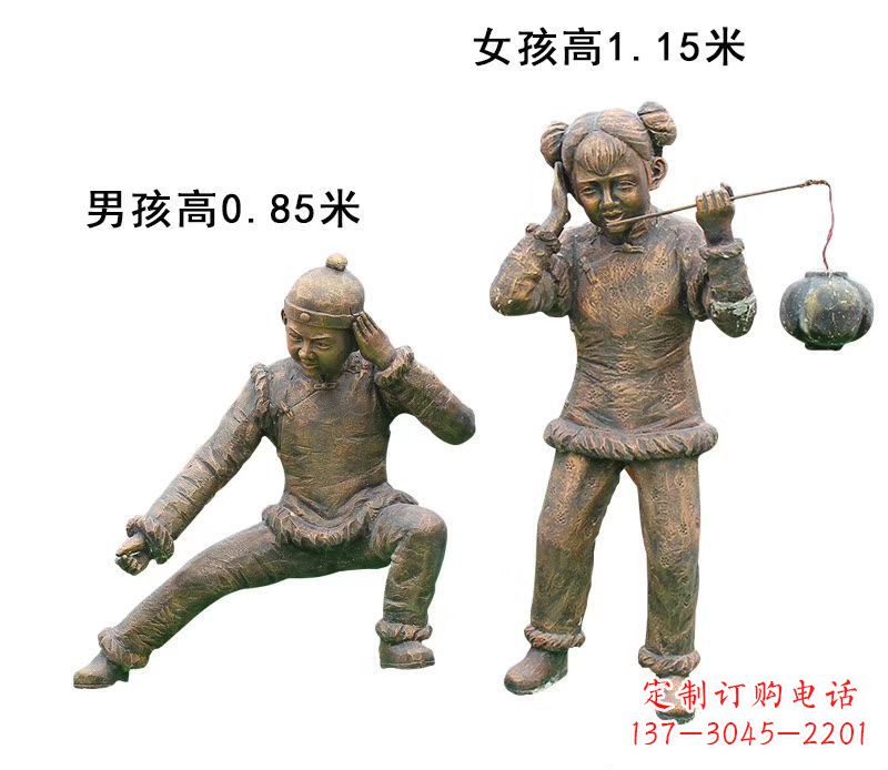 运城铜雕放鞭炮的儿童童趣雕塑