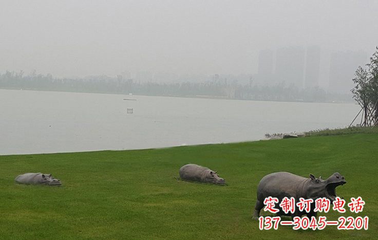 运城铜雕河马公园动物雕塑