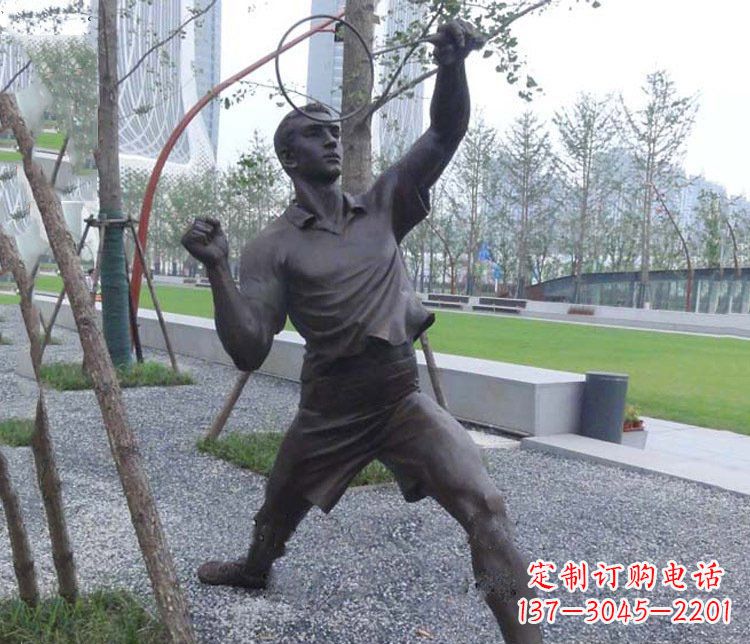 运城铜雕户外公园打羽毛球运动人物摆件