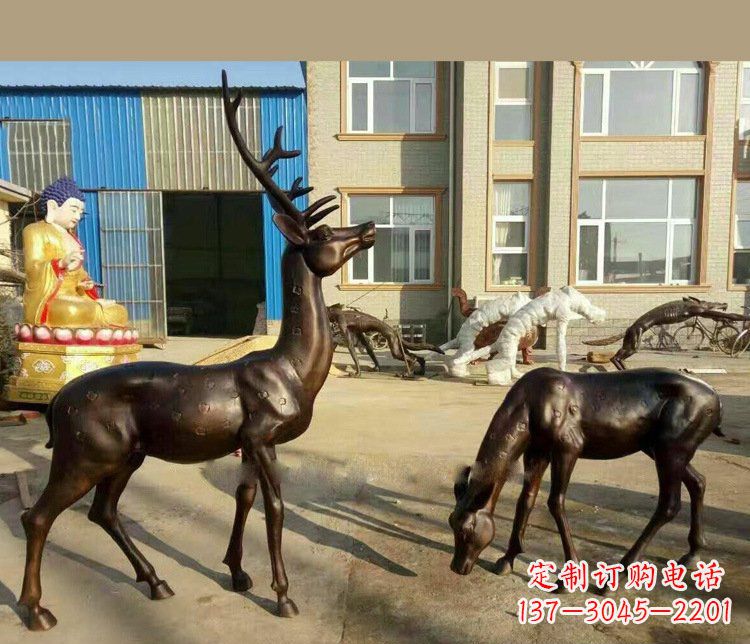 运城铜雕户外公园动物雕塑鹿摆件 (2)