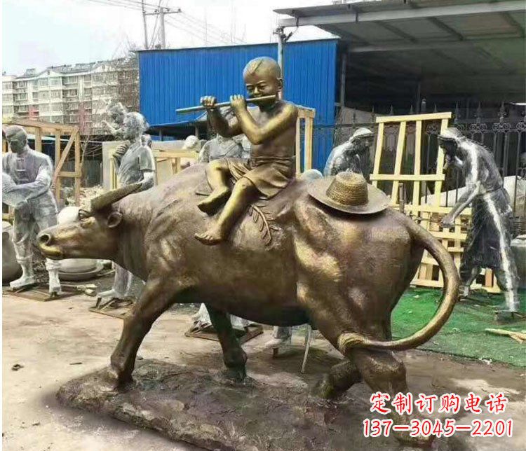 运城铜雕户外牧童骑牛雕塑摆件