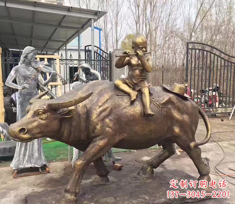 运城铜雕户外牧童骑牛