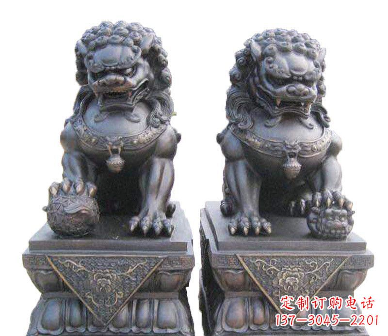 运城铜雕酒店镇宅招财狮子摆件 (2)