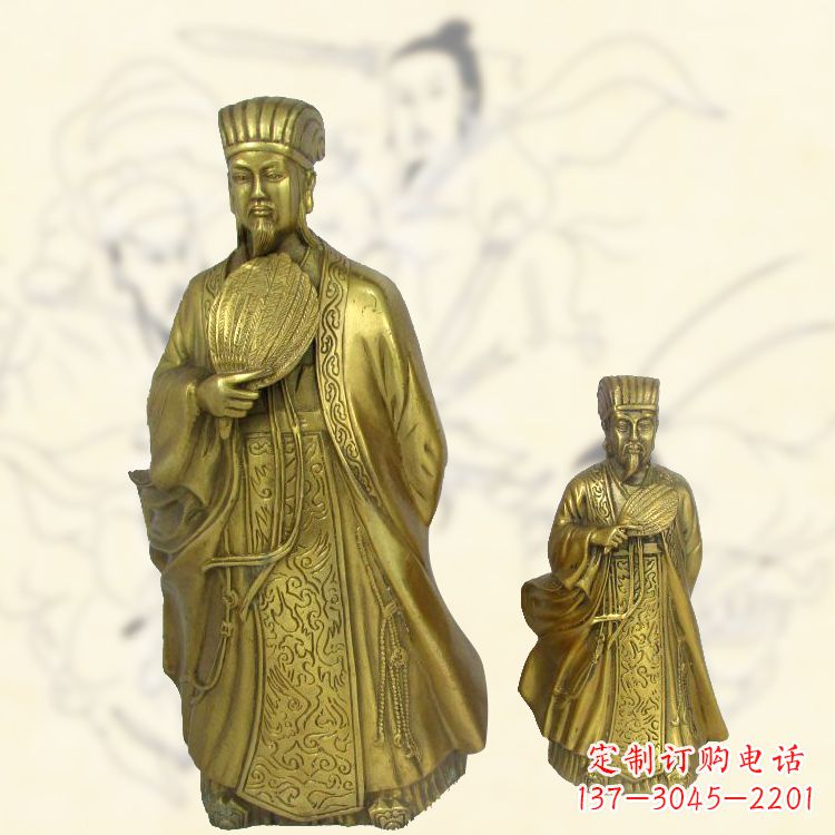 运城铜雕名人诸葛亮雕像-纯铜铸造三国人物雕塑