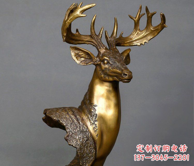 运城铜雕如意铜鹿头摆件