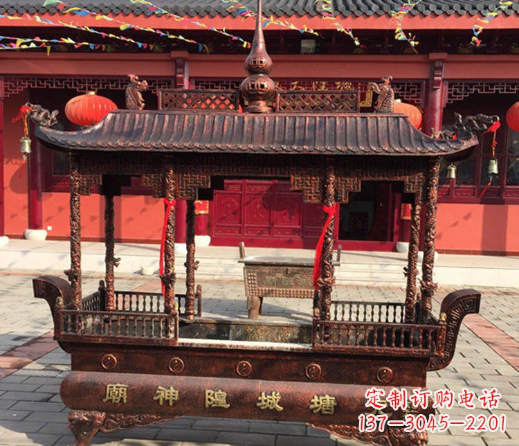 运城铜雕寺庙佛光普照香炉雕塑摆件