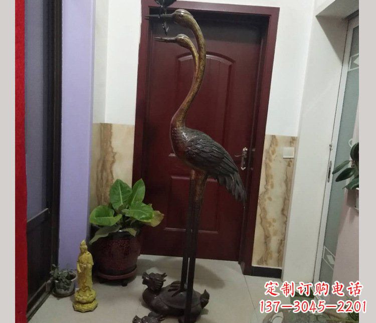 运城铜雕仙鹤踩龟雕塑摆件 (2)